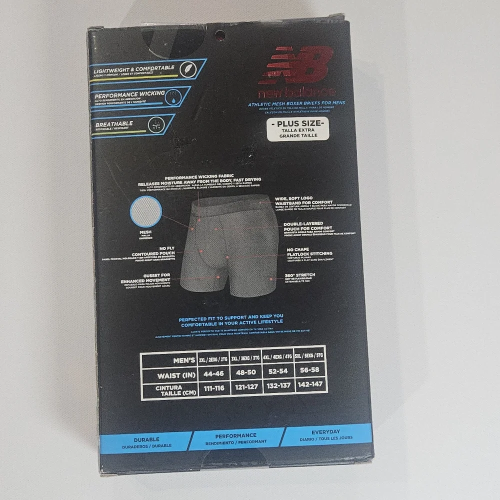 New Balance Mens Underwear 3 Pack 4XL Athletic Mes Boxer Briefs‎ Perfomance Wear